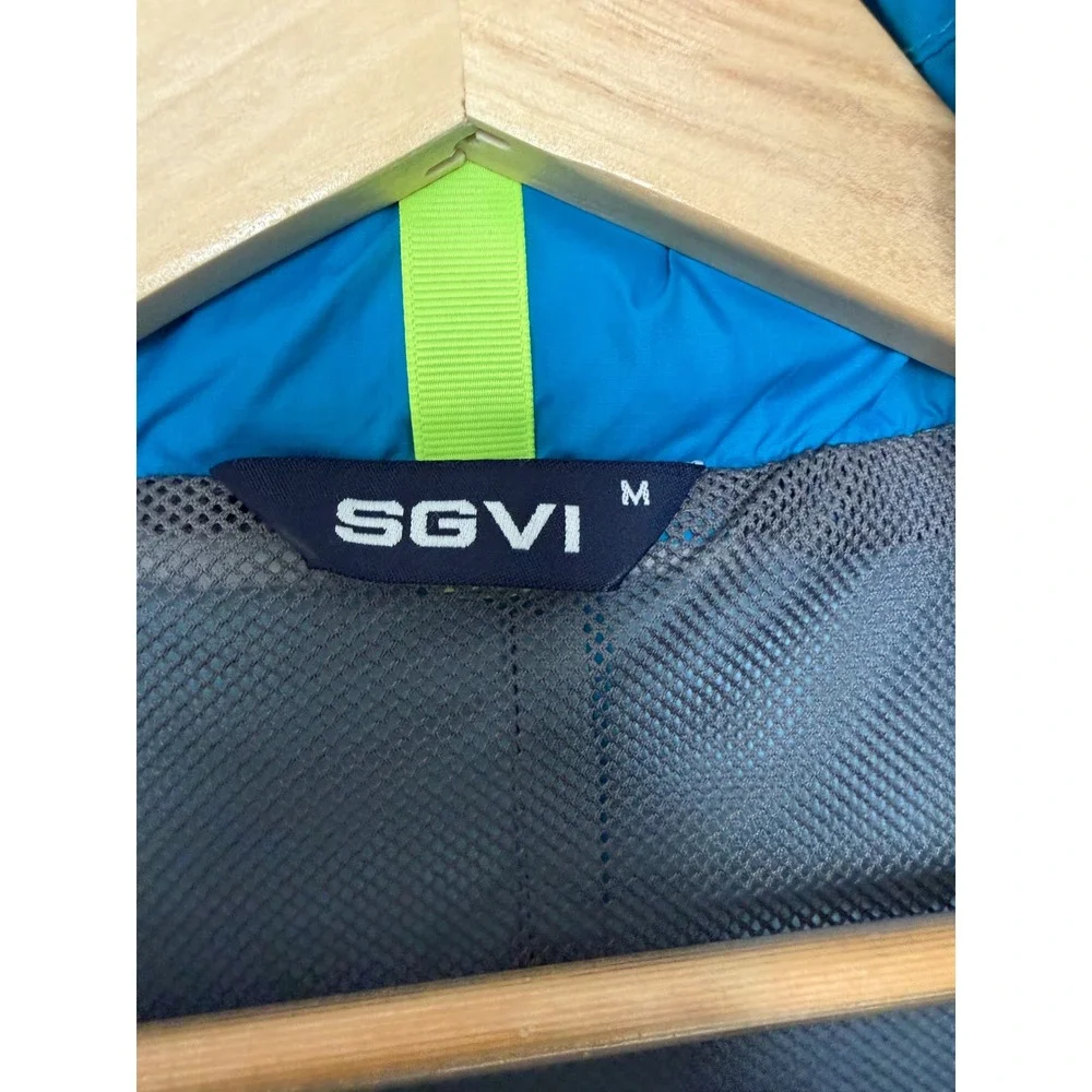 SGVI Windbreaker Jacket Mens Size M Blue Neon Zip Lightweight Excellent